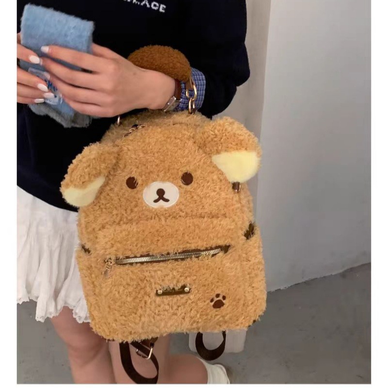 2026 New Cute Ins-Style Plush Rilakkuma Egg-Shaped Small Backpack for Students and Office Workers Commuting Storage Bag