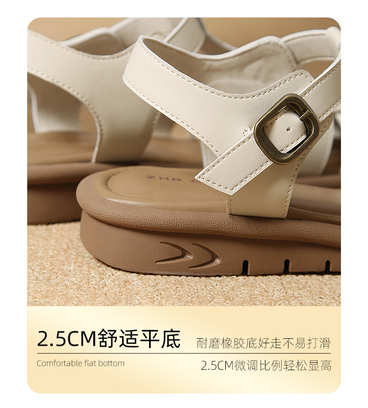 Dép sandal xỏ ngón nữ đế bệt phong cách La Mã — AF206F màu đen chi tiết 11