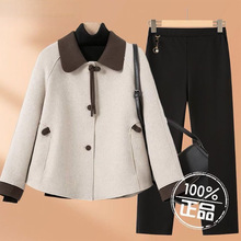 妈妈秋装新款时尚毛呢外套中年女装秋冬款洋气高贵双面呢羊毛大衣