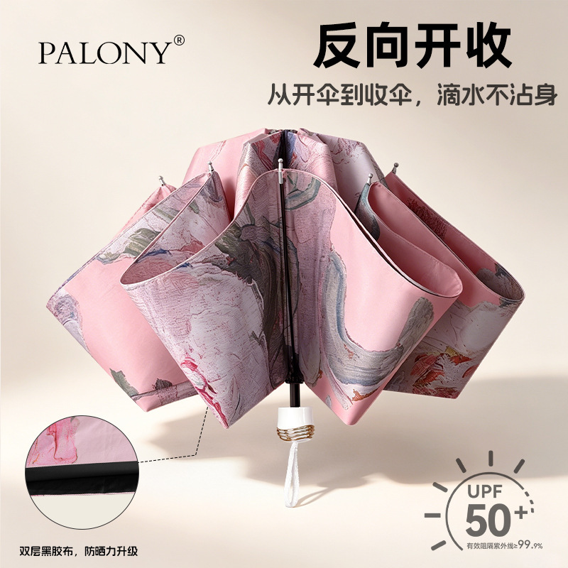 Three-fold manual reverse umbrella 8-bone double-layer double-sided flower sun umbrella black rubber sunscreen sunshade UV-proof lady umbrella Three-fold manual reverse umbrella 8-bone double-layer double-sided flower sun umbrella black rubber sunscreen sunshade UV-proof lady umbrella