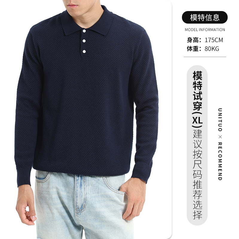 Otoño y invierno ropa de hombre nueva solapa algodón piña suéter para hombre base casual polo jersey suéter para hombre