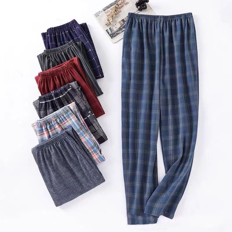 Pure Cotton Pajama Pants Men's Double Pocket Thin Trousers Loose Spring and Autumn plus size Multi-Piece Summer Outer Wear Home Pants