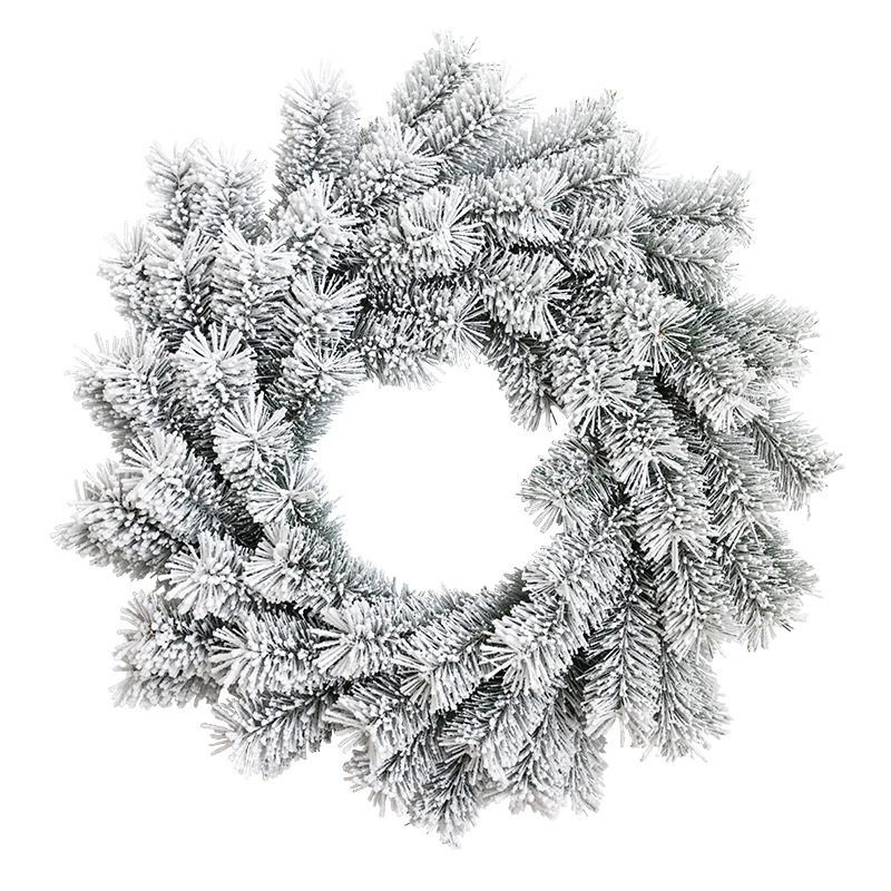 50CM flocado guirlanda decoración paisaje de nieve PVC / PE imitación puerta de árbol de Navidad colgar guirlanda decoración de árbol de Navidad