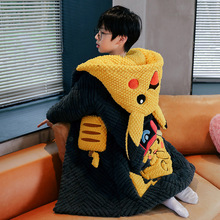 儿童睡衣男童冬季加厚款法兰绒加厚加绒男孩珊瑚绒三层夹棉家居服