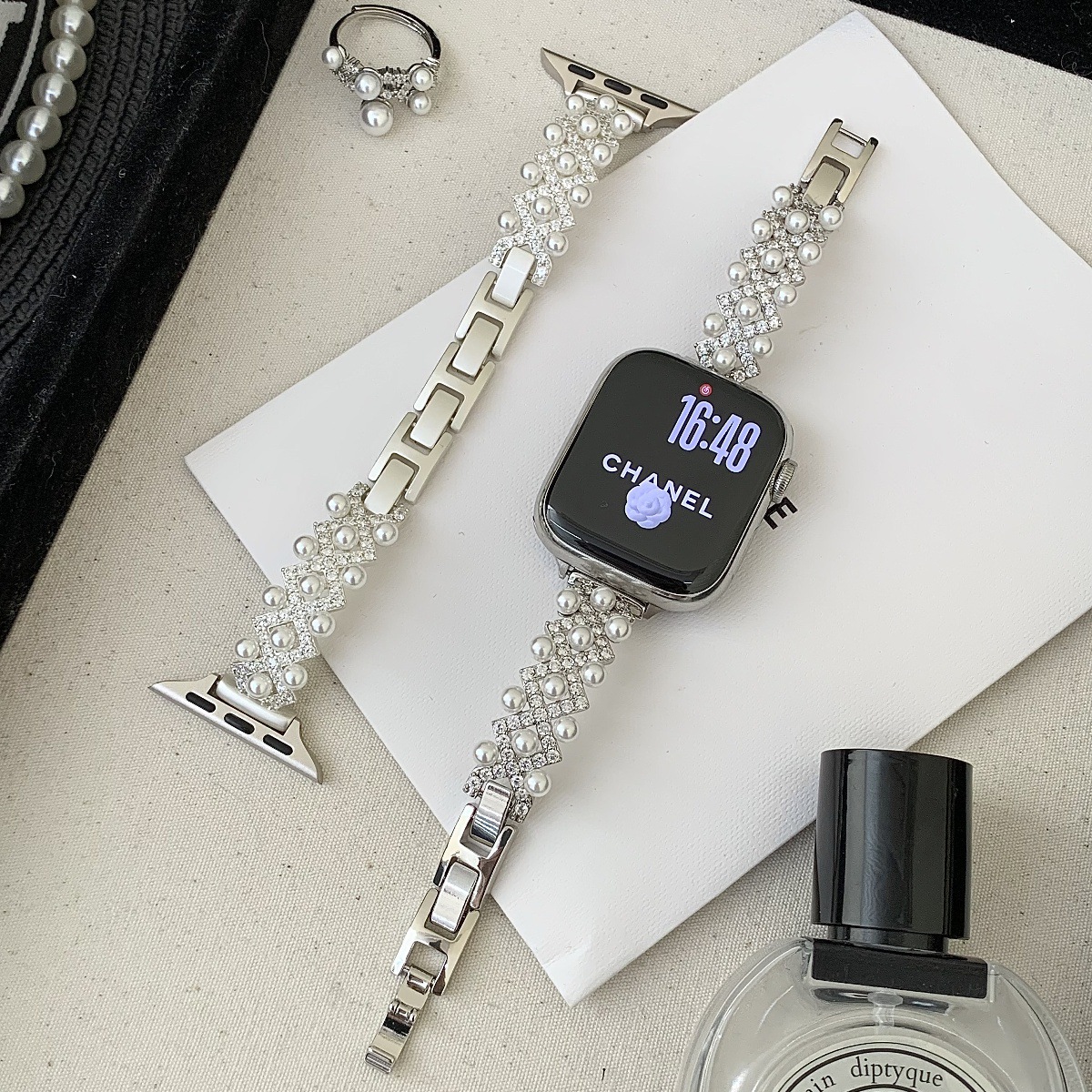 Apple S11 Generation Watch Iwatch10 Strap Pearl Flash Diamond Suitable for Applewatch987Se Niche Women