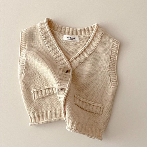 Korean version of ins for infants and young children, simple fashionable knitted vest, autumn and winter children's neutral layered casual vest