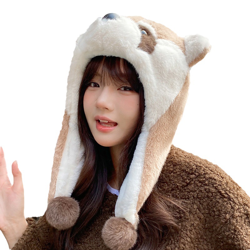Nueva caricatura lindo pequeño mapache felpa protección para los oídos sombrero Lei Feng para niños otoño e invierno cálido y grueso protección para los oídos de bola de pelo marea