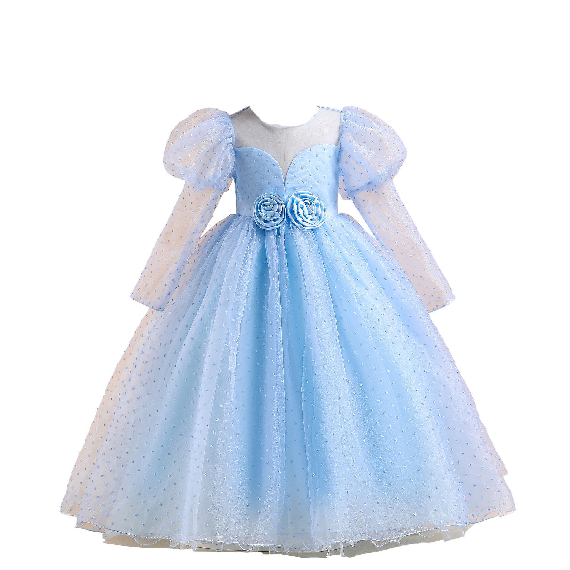 Europa y América nuevo medio y grande vestido de los niños burbuja manga larga princesa mullida gasa vestido piano rendimiento vestido de noche vestido