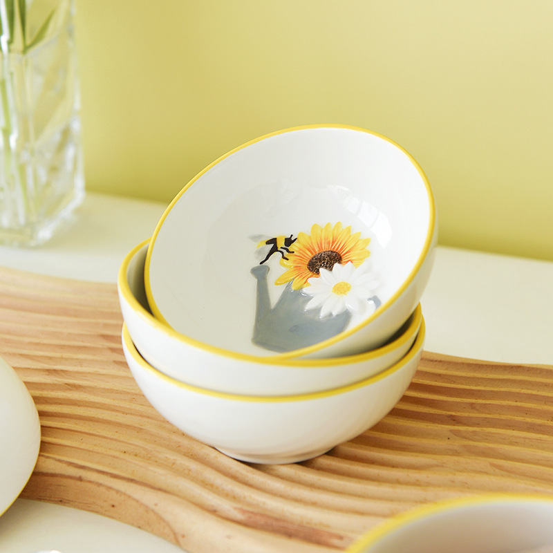 Bee encantador elfo de primavera tazón de cerámica tazón de arroz creativo en relieve tazón de fideos tazón de sopa tazón de ensalada tazón de estilo occidental cubiertos