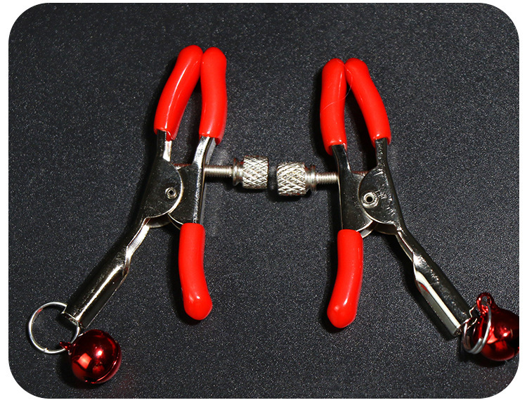 Metal Nipple Clamps with Bell, Pink Adult Couple Flirting Accessory — detail image 7