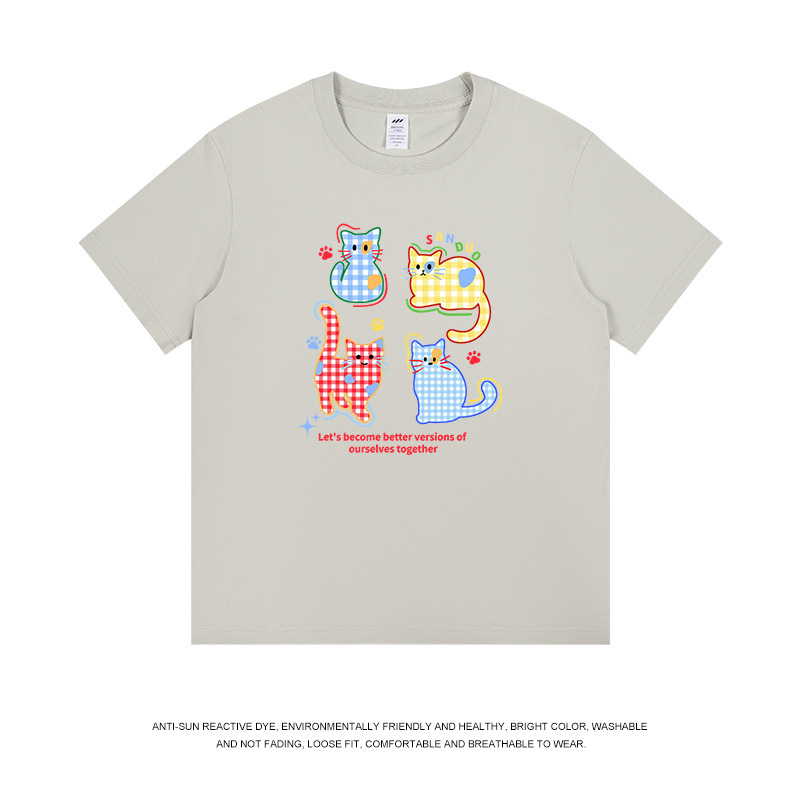 トレンディなブランドメンズ日本のかわいい猫半袖 T シャツ女性の夏の新しい新鮮な年齢を減らすルーズカップルトップス男性用|undefined