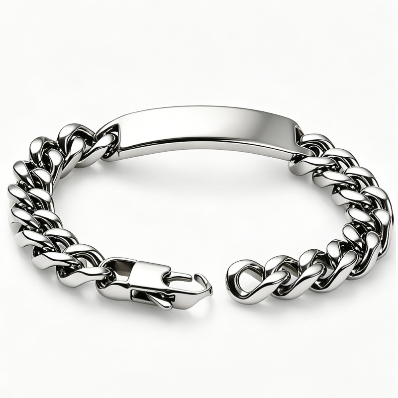 High-Quality Polished Stainless Steel Id Tag Cuban Bracelet Men's Accessory Titanium Steel Bracelet with 4-Sided Polished Chain Wholesale in Stock High-Quality Polished Stainless Steel Id Tag Cuban Bracelet Men's Accessory Titanium Steel Bracelet with 4-Sided Polished Chain Wholesale in Stock