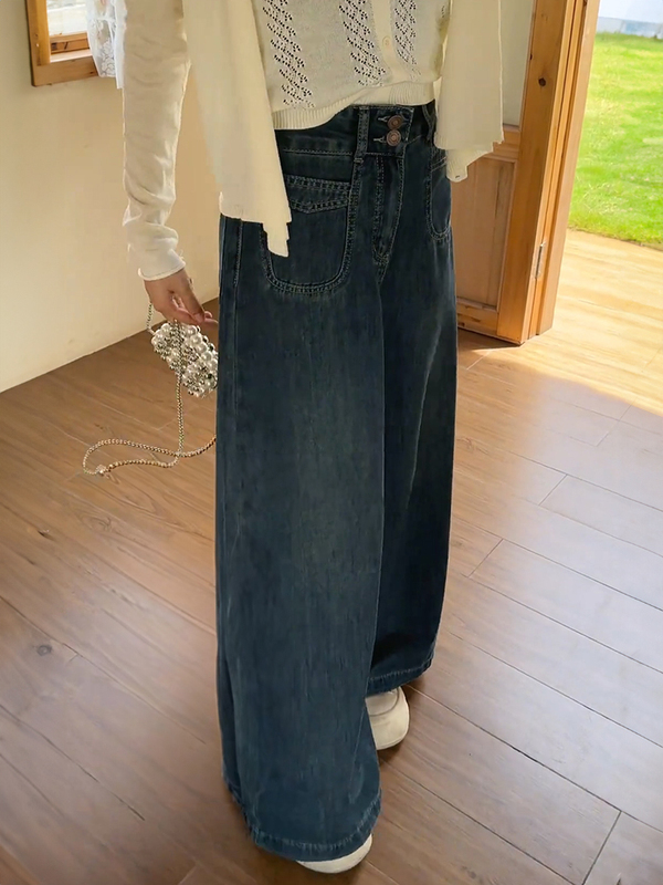 高腰阔腿牛仔裤女小个子秋季新款胖mm大码宽松慵懒风松弛感裤子|undefined