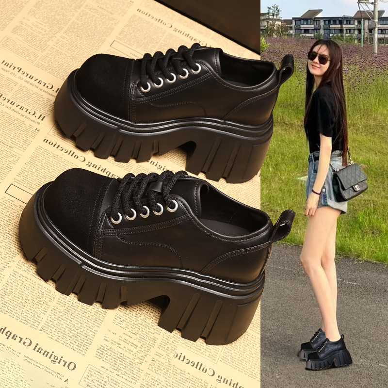 Giày loafer nữ đế xuồng platform tăng chiều cao 9 cm — màu nâu