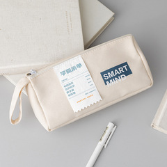 Creative Scholar Trendy Herringbone Canvas Pouch with Large Capacity, Hand-Pocket Portable Personal Student Storage Stationery Bag