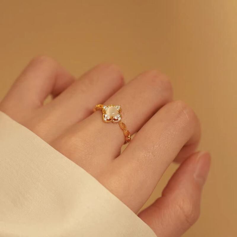 925 Silver-Plated French Accessible Luxury Sparkling Exquisite High-End Versatile Retro Gentle Cat's Eye Stone Open Ring 925 Silver-Plated French Accessible Luxury Sparkling Exquisite High-End Versatile Retro Gentle Cat's Eye Stone Open Ring