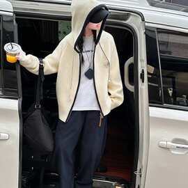 女童外套毛衣连帽秋冬开衫外套中大童秋冬新款抽绳时尚洋气拉链衫