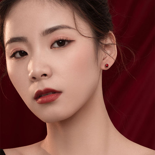 Ganjia 925 Silver Red Bean Earrings Retro Chinese Style Earrings New Year Red High-end Ear Jewelry Women's New Year Trend