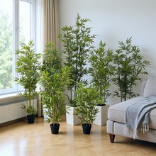 跨境仿真竹子盆栽塑胶杆细水毛竹新中式亚马逊客厅装饰绿植摆件