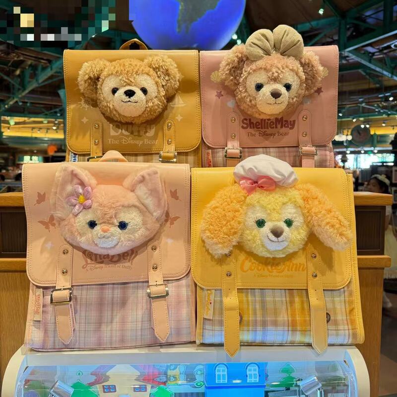 Paradise Academy Style Cartoon Duffy Bear Belle Cake Plush Backpack Plaid Large Capacity Student Backpack Pain Bag