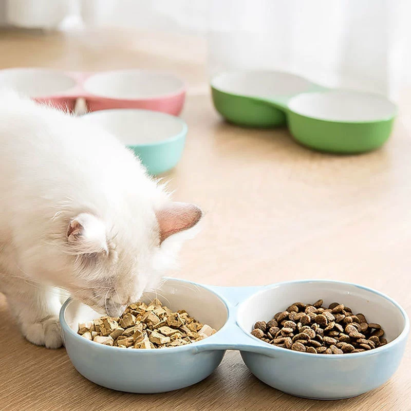 Кошачья чаша керамическая двойная миска кошачий тазик собачий тазик собачий миска анти-опрокидывание еды и питья воды