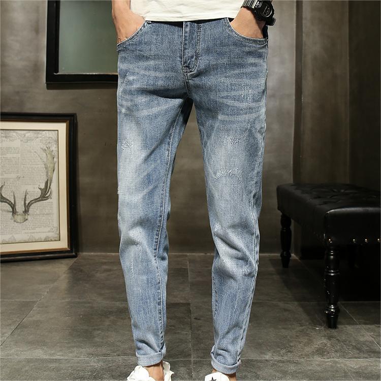 Jeans pour hommes de couleur claire de printemps et d'automne, confortables, élastiques, tendance, marque, coupe slim, petite jambe, polyvalent, délavé, décontracté_voghion.com