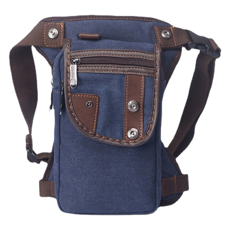 Amazon Wholesale Fashion Trend Waist Bag European and American Casual Leg Bag Square Zipper Wear-Resistant Canvas Cross-Body Bag for Men
