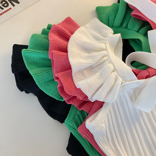 Southeast Asian knitted camisole women's Xiamu ear-shaped sleeveless candy top with bow tie on the outside