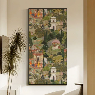 斋浦尔花园 东南亚风客厅装饰画法式中古风窄长条挂画潮流壁画