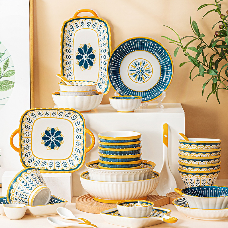 Scandinavian Dishes and Plates Set Household Ceramic Bowls and Plates Tableware Combination Soup Bowl Japanese Accessible Luxury Simple Bowl Housewarming Gift