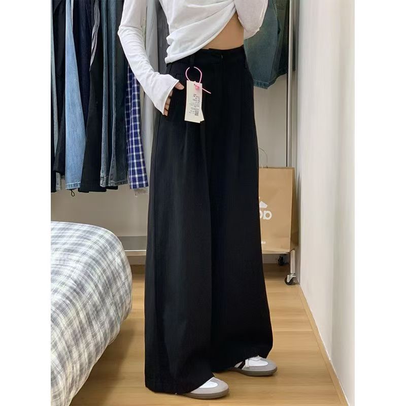 春夏韓式2025新型高腰ゆるいワイドパンツのしわ筋感が痩せているワイドジーンズの女性|undefined