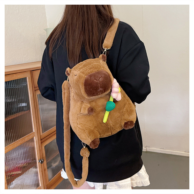756g Weight Zipper Closure Type Single Shoulder Strap, Double Shoulder Straps Strap Type Shoulder Bag, Functional Backpack Bags Type Party, Street, Shopping Occasion Plush Material Women's Backpack Backpack Animal, Capybara Pattern All Seasons Season Unisex Gender Elegant, Streetwear Style Square Shape Animal Capybara Party Street Shopping Women's Backpack 5