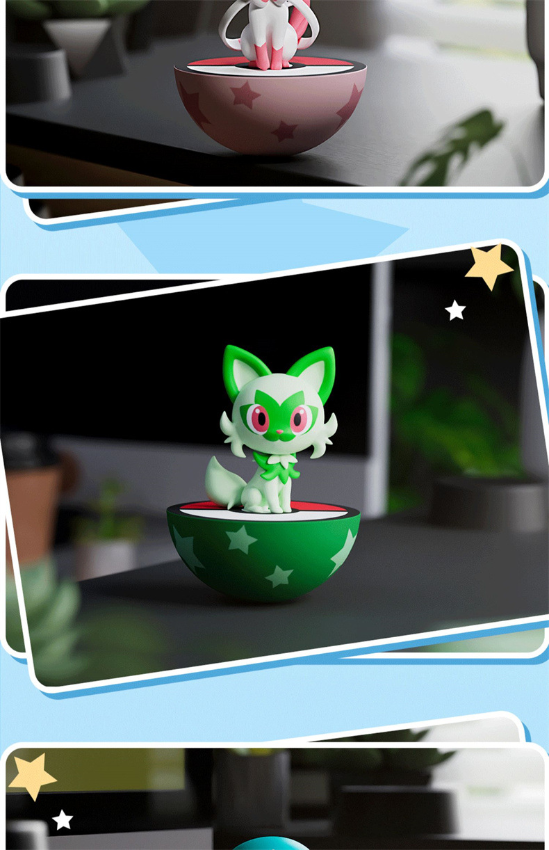 Authentic Pokemon Series Row and Sitting Tumbler Ornaments Pikachu Gengar Figure Healing Desktop Decorations