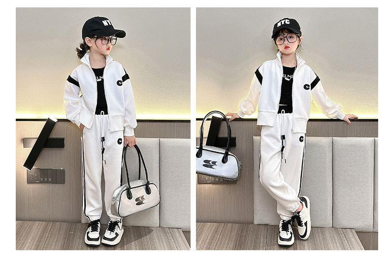 Girls' Auumn Baseball Sui Se 2023 New Mid o Big Kids Fashion Long Sleeve Coa Sraigh Tube Pans Two Piece_voghion.com