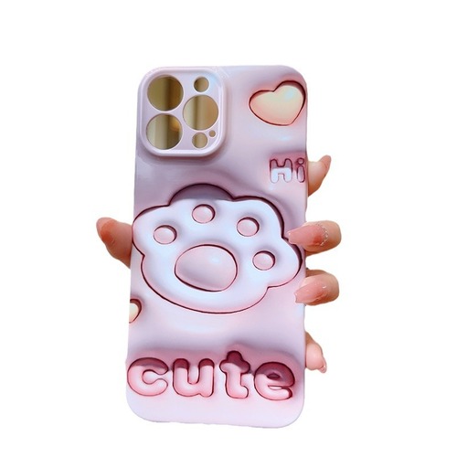 Simple and cute three-dimensional pink cat claw love mobile phone case suitable for iPhone 15pm high-end Apple protection case