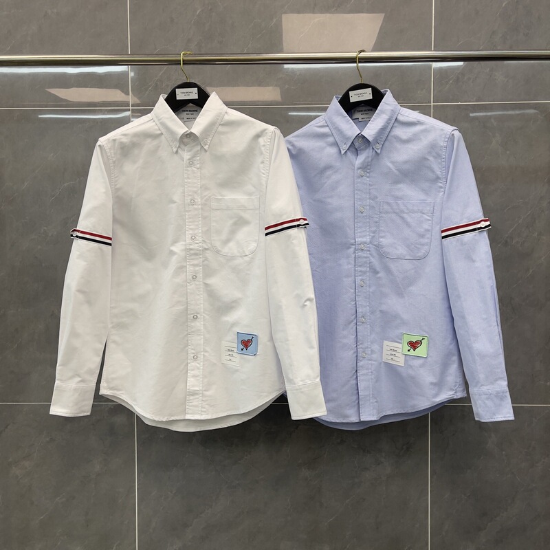 Trendy Tb New Chinese Valentine's Day Limited Edition One Arrow through the Heart Embroidered Badge Logo Double Sleeve Webbing Oxford Long-Sleeved Shirt
