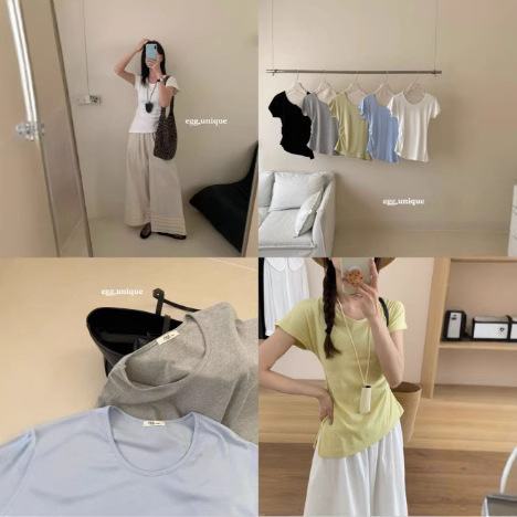 Egg.Unique Hidden Discreet Side Pleated Slit t Women's Pure Lust Elegant Versatile Slimming Look Short Sleeves