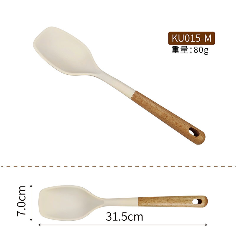 Nuevo mango de madera utensilios de cocina de silicona transfronterizo dedicado 12 piezas de alta temperatura resistente antiadherente sopa cuchara colador pala traje