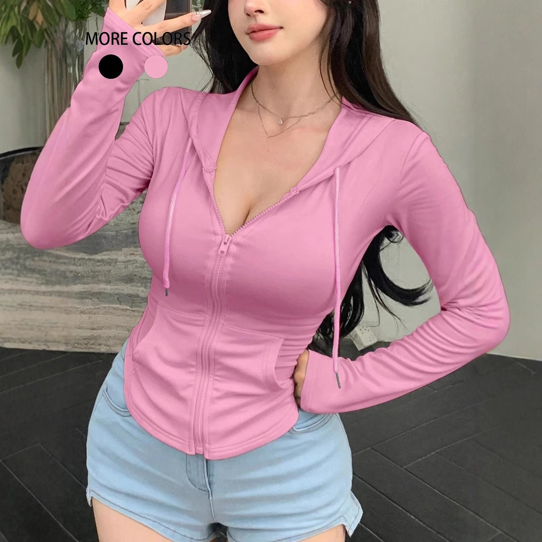 2025 European and American Cross-Border Amazon Independent Station Women's Zipper Short Fitted Hooded Sweatshirt