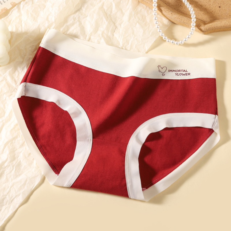 Gran año de vida rojo lindo impresión de dibujos animados pantalones íntimas de mujer casada de Año Nuevo bolsas de cintura sin marcas de cadera algodón antibacteriano entrepierna