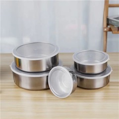 跨境不鏽鋼保鮮盒家用儲物冷藏收納盒帶蓋圓形五件套保鮮碗
