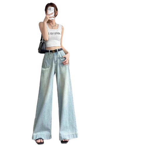 Wide-leg jeans for women, spring and summer thin model, 2024 new fashion trend retro loose slim straight-leg pants
