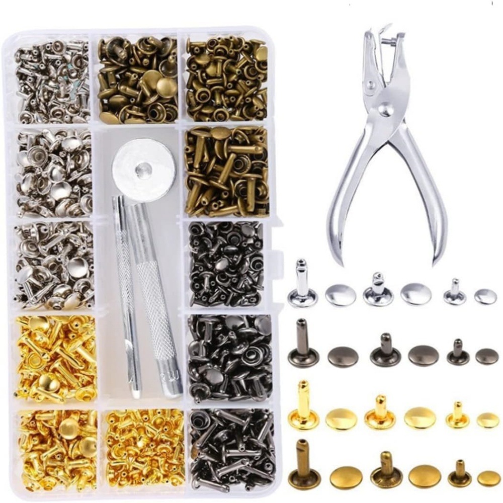 360 juegos de ropa de cuero para golpear herramientas de montaje de remaches de doble cara clavos de tapa metálica clavos de doble cara clavos