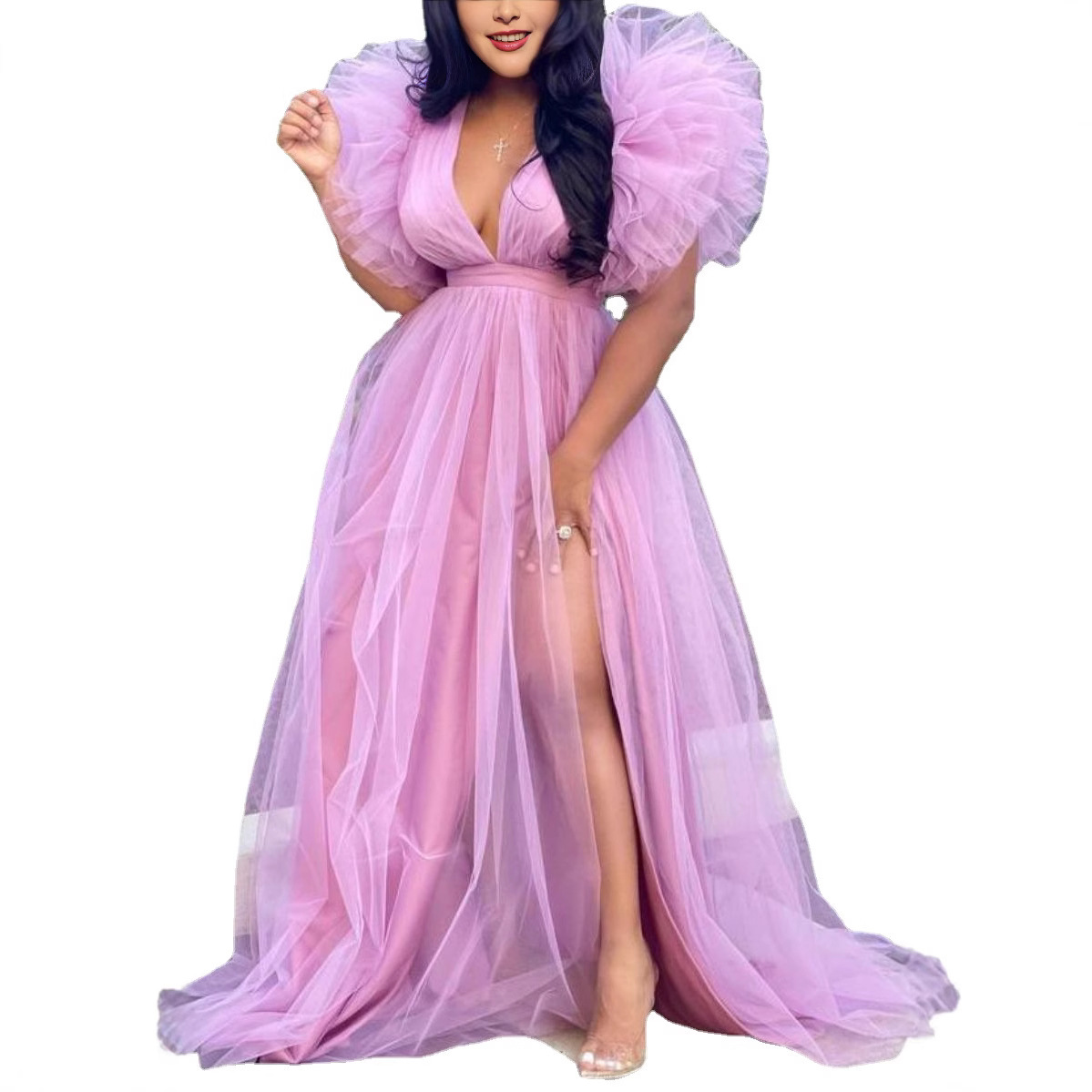Vestido de malla holgado de estilo europeo y americano para primavera y verano, ideal para ir al trabajo, vestido para mujer de talla grande europea y americana.