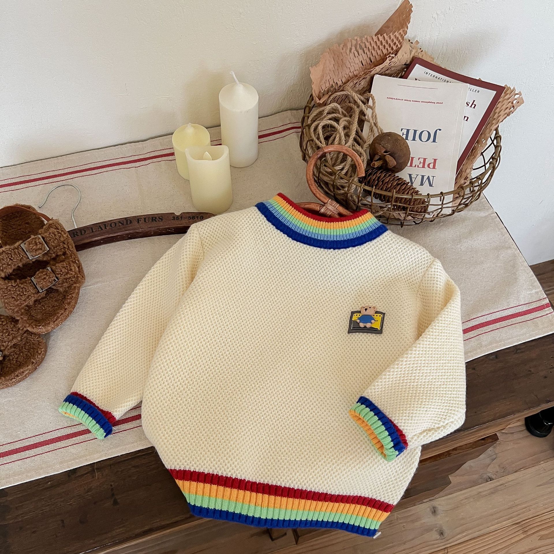 JINYONG Boys Rainbow Cartoon Sweater Cardigan Korean Edition Trendy Baby Knitted Round Neck Outer Wear Children's Coat_voghion.com
