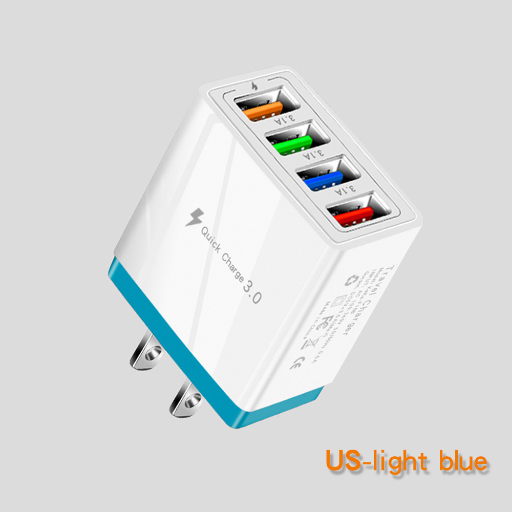 4usb cargador de teléfono móvil 3a color cabeza de carga LED luz estándar europeo estándar americano tableta transfronteriza exclusivo para venta al por mayor