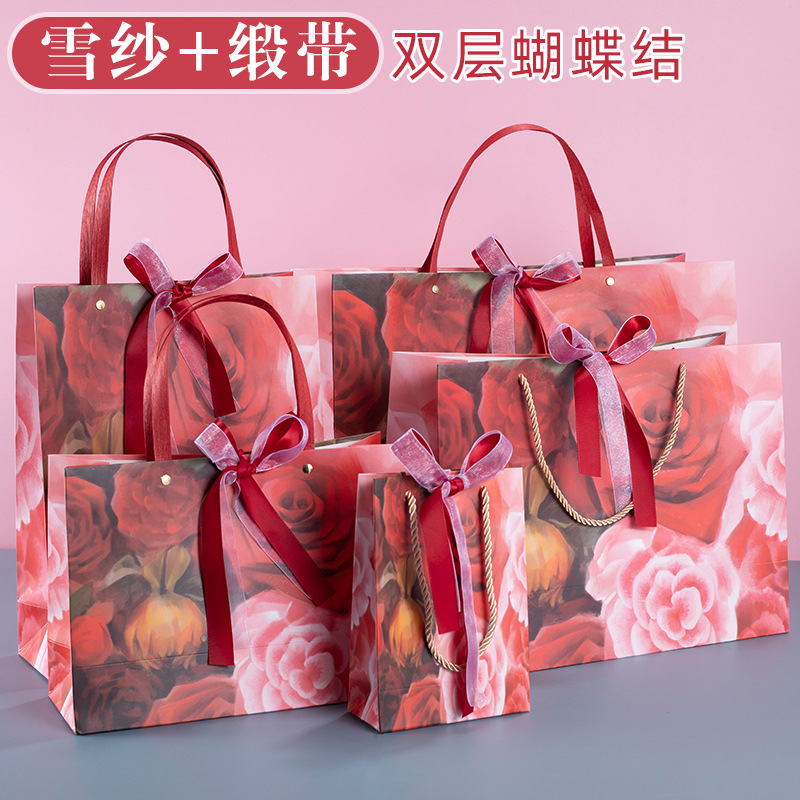 Bolsa de regalo de mano festiva roja bolsa de regalo de vacaciones tienda de ropa de mujer bolsa de compras bolso bolsa de papel