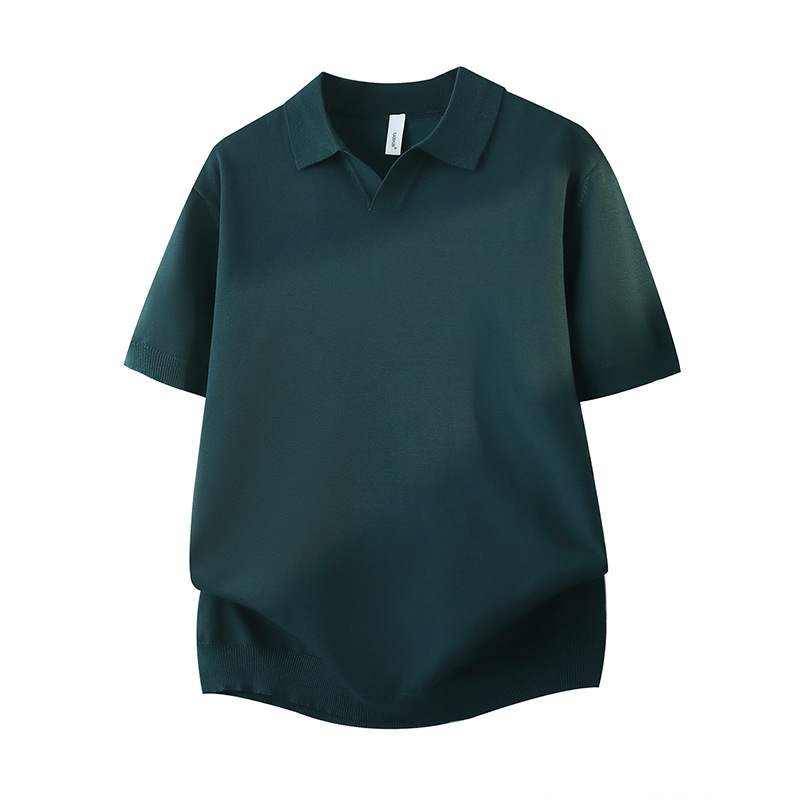 Polo camiseta de punto camiseta de manga corta hombre cuello V gaviota cuello viejo viento delgado camiseta de hielo de seda de verano fábrica transfronteriza al por mayor