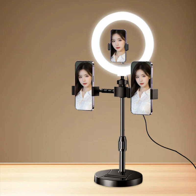 Прямые поставки с завода: мобильная кольцевая лампа для прямой трансляции, настольный держатель с двумя и тремя положениями, лампа для макияжа.