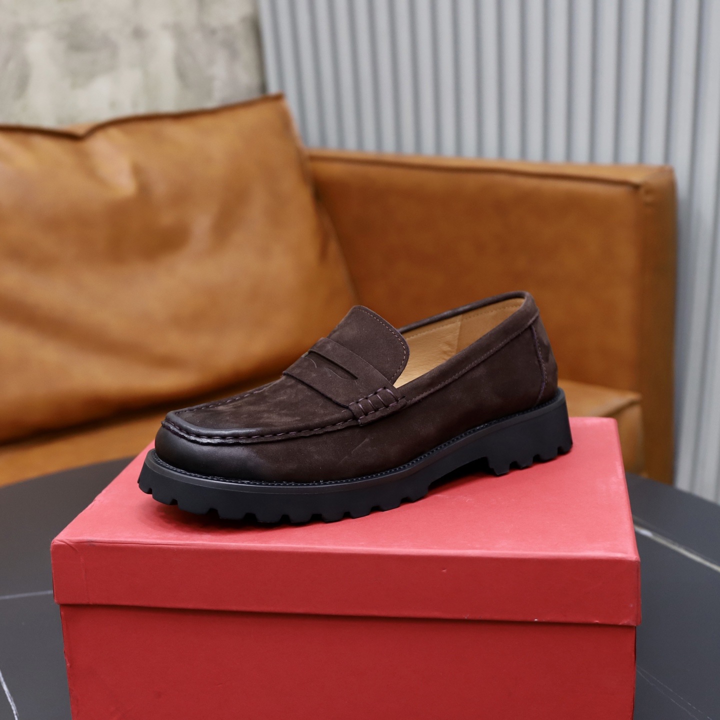 Quality Shoes Spring Summer New Retro Old Money Style Loafers Big Toe Brown Suede Shoes Men_vogvips.com
